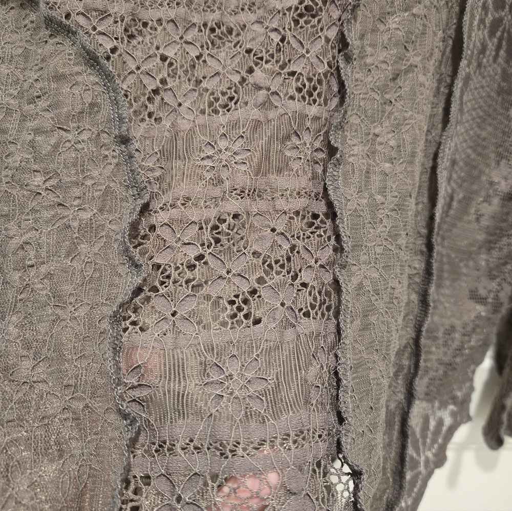 POL Women's Long Sleeve Lace & Crochet Top —Gray - Picture 3 of 4